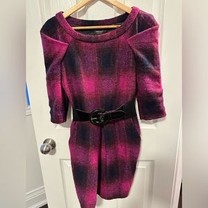 Miss Sixty Cerise Hot Pink Tartan Check Wool Dress